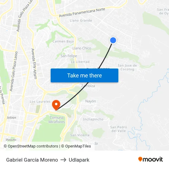 Gabriel García Moreno to Udlapark map