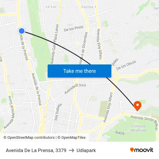 Avenida De La Prensa, 3379 to Udlapark map