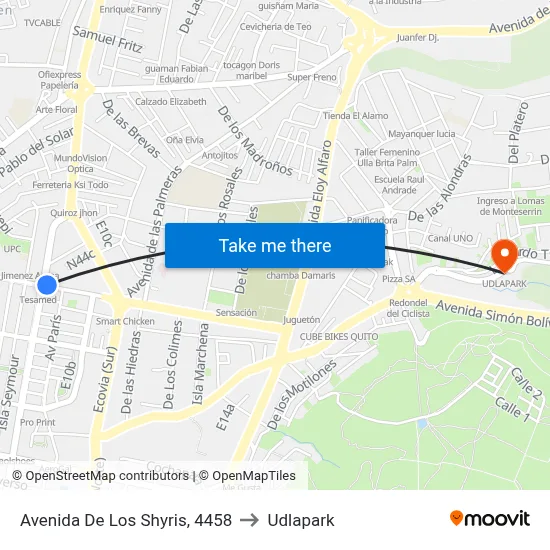 Avenida De Los Shyris, 4458 to Udlapark map