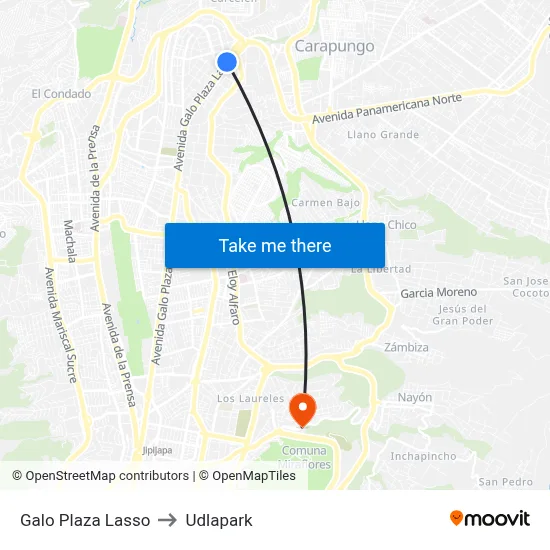 Galo Plaza Lasso to Udlapark map