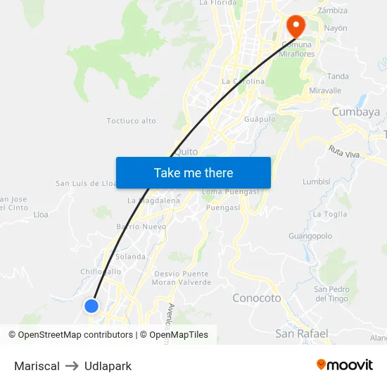 Mariscal to Udlapark map