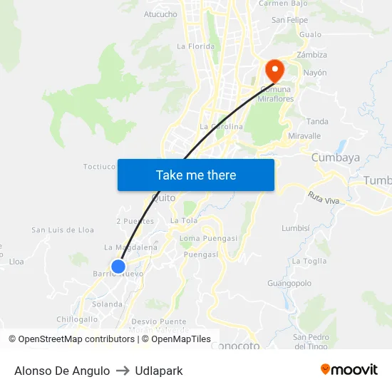 Alonso De Angulo to Udlapark map