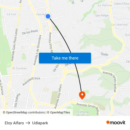 Eloy Alfaro to Udlapark map
