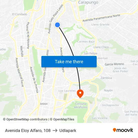Avenida Eloy Alfaro, 108 to Udlapark map