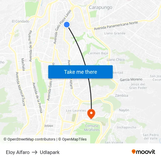 Eloy Alfaro to Udlapark map