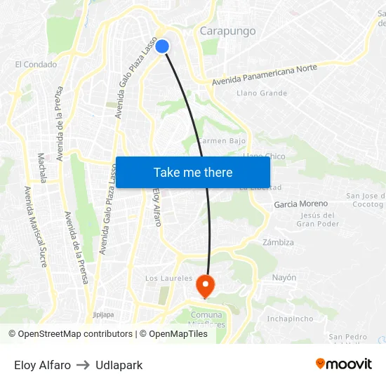 Eloy Alfaro to Udlapark map
