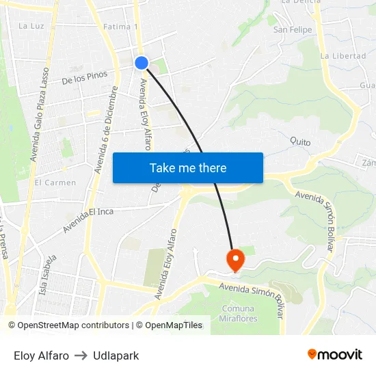 Eloy Alfaro to Udlapark map