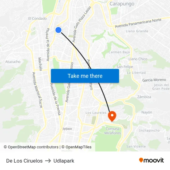De Los Ciruelos to Udlapark map