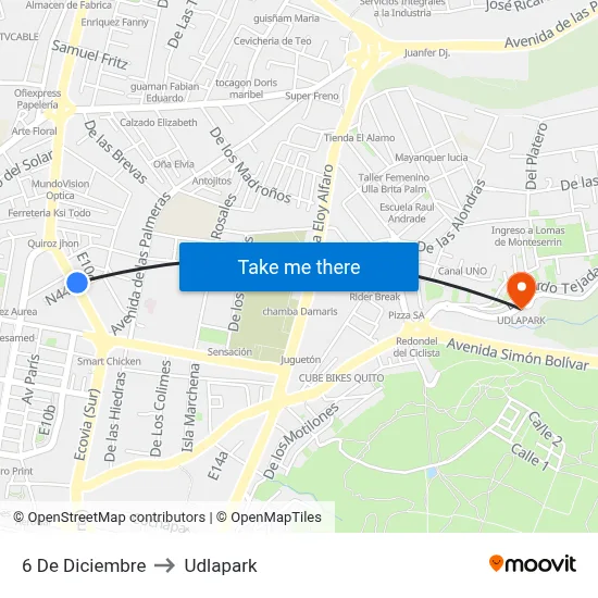 6 De Diciembre to Udlapark map