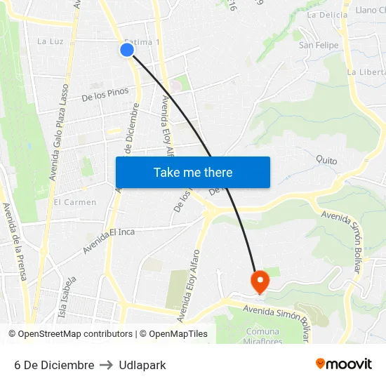 6 De Diciembre to Udlapark map