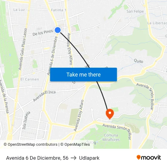 Avenida 6 De Diciembre, 56 to Udlapark map