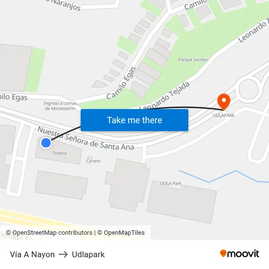 Vía A Nayon to Udlapark map