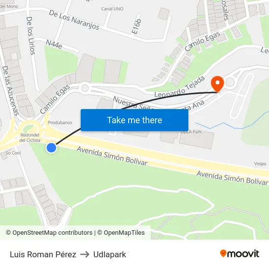Luis Roman Pérez to Udlapark map