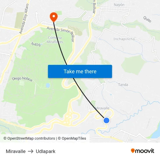 Miravalle to Udlapark map