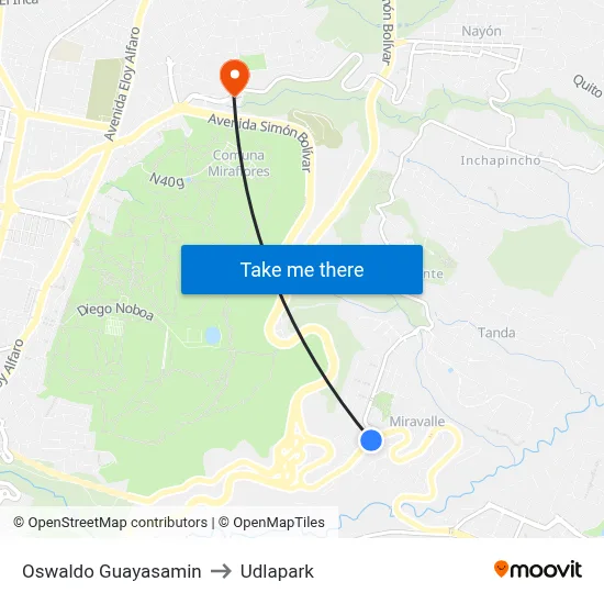 Oswaldo Guayasamin to Udlapark map