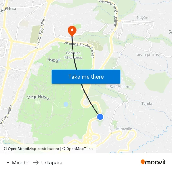 El Mirador to Udlapark map