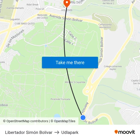 Libertador Simón Bolivar to Udlapark map