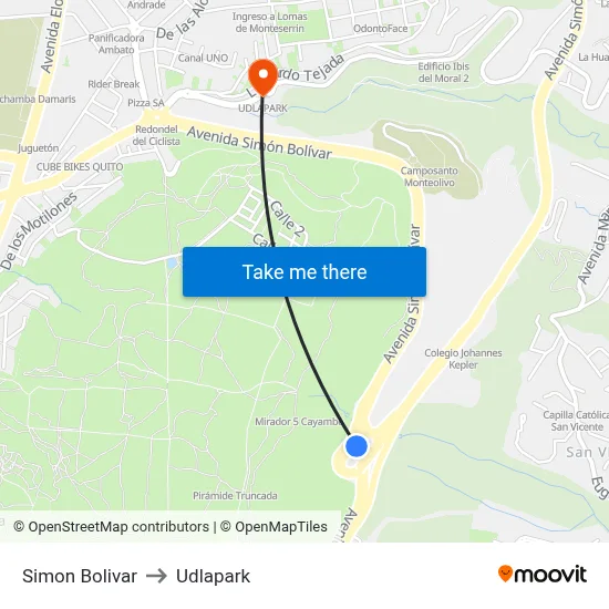 Simon Bolivar to Udlapark map