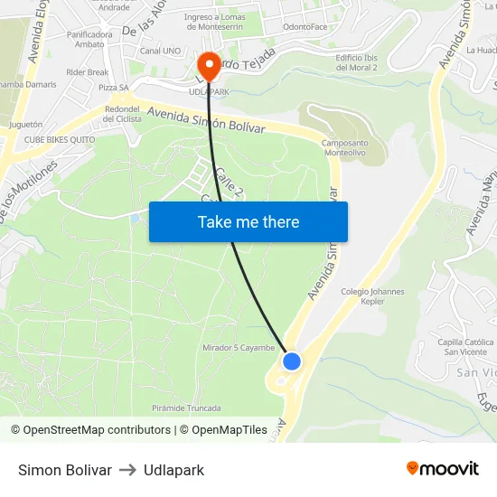 Simon Bolivar to Udlapark map