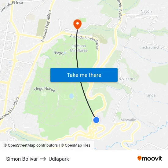 Simon Bolivar to Udlapark map