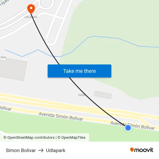 Simon Bolivar to Udlapark map