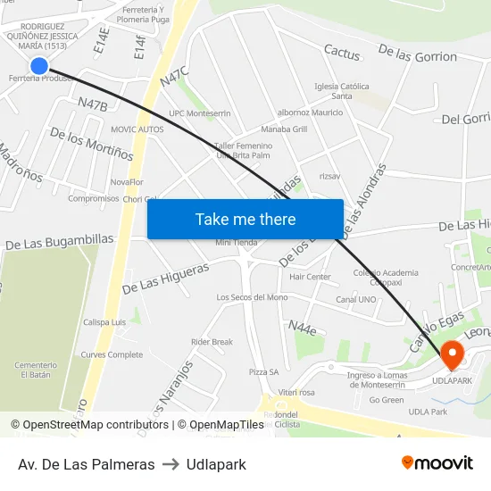 Av. De Las Palmeras to Udlapark map