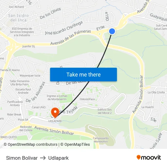 Simon Bolivar to Udlapark map