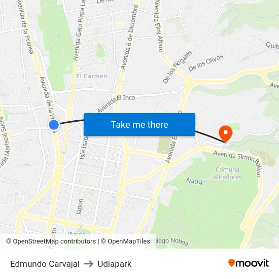 Edmundo Carvajal to Udlapark map