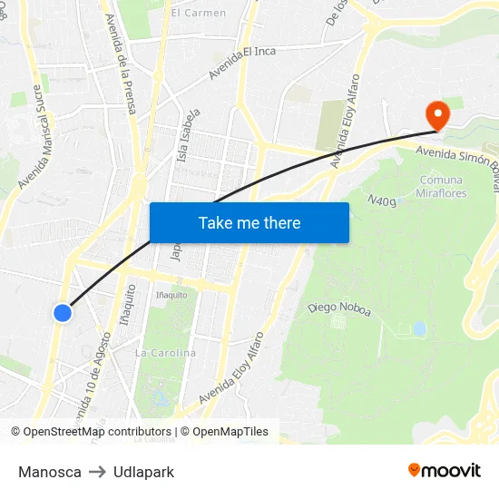 Manosca to Udlapark map
