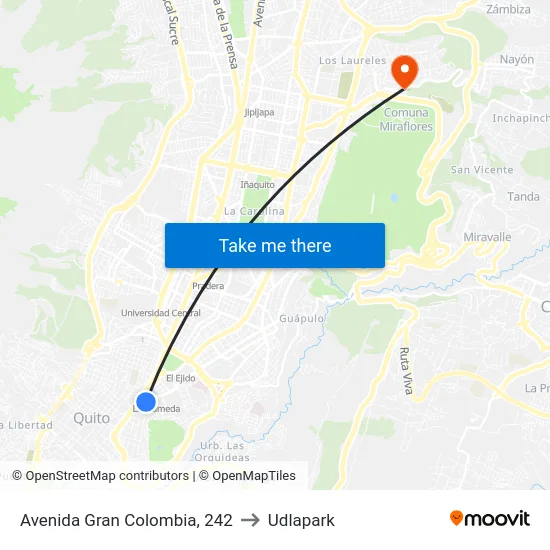 Avenida Gran Colombia, 242 to Udlapark map