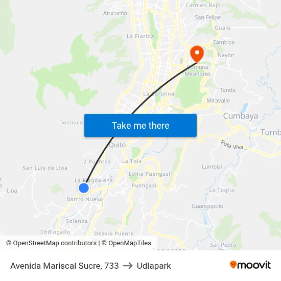 Avenida Mariscal Sucre, 733 to Udlapark map