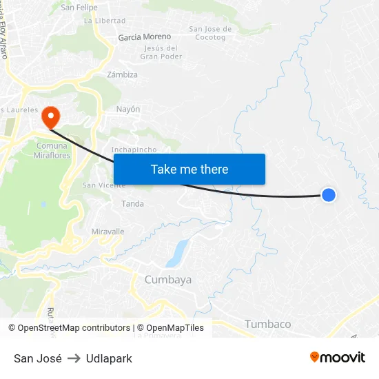 San José to Udlapark map