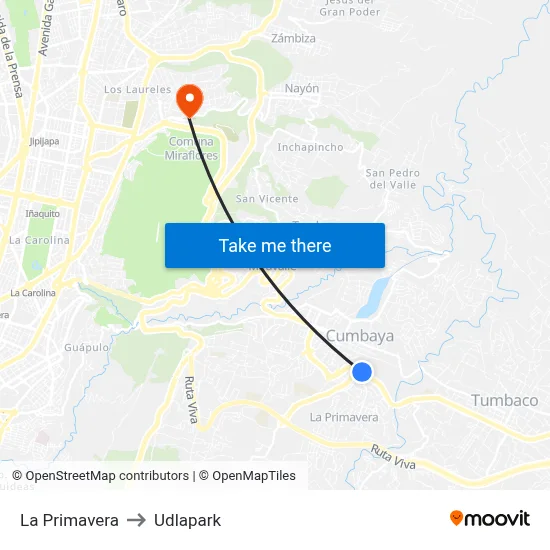 La Primavera to Udlapark map