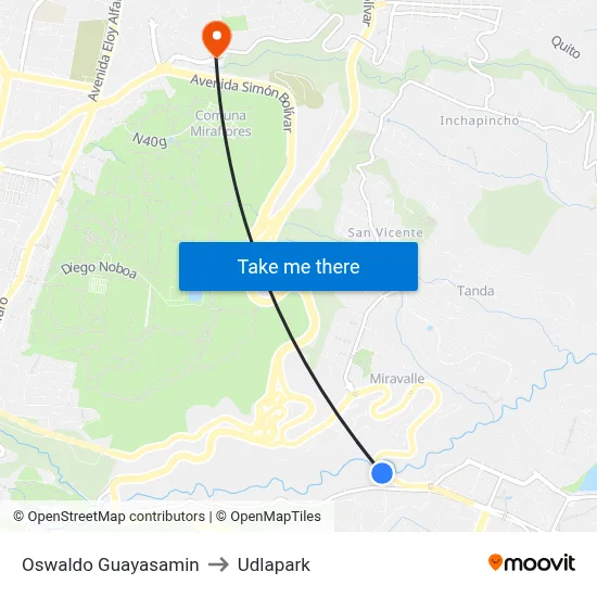 Oswaldo Guayasamin to Udlapark map