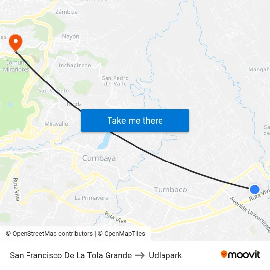 San Francisco De La Tola Grande to Udlapark map