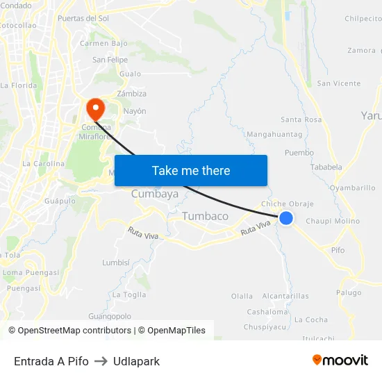 Entrada A Pifo to Udlapark map