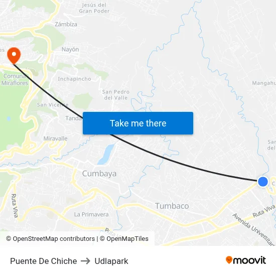 Puente De Chiche to Udlapark map