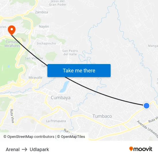 Arenal to Udlapark map