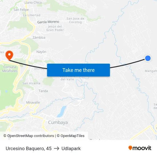 Urcesino Baquero, 45 to Udlapark map