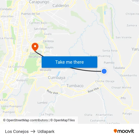 Los Conejos to Udlapark map