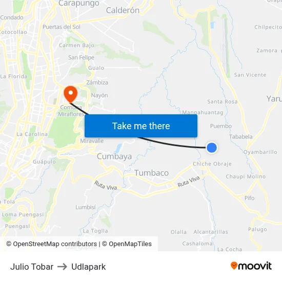 Julio Tobar to Udlapark map