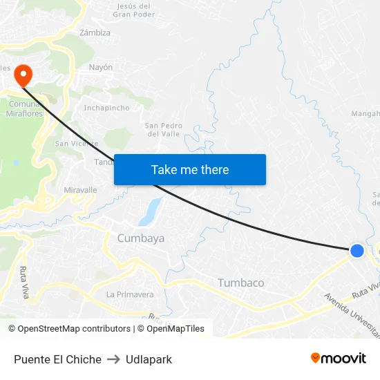 Puente El Chiche to Udlapark map
