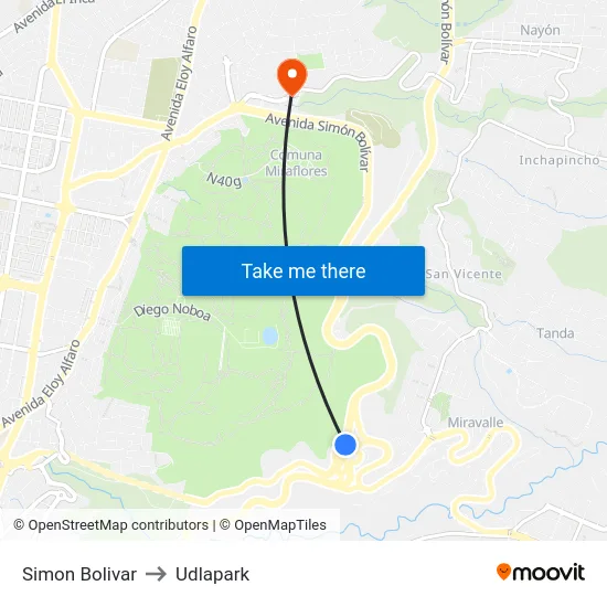 Simon Bolivar to Udlapark map