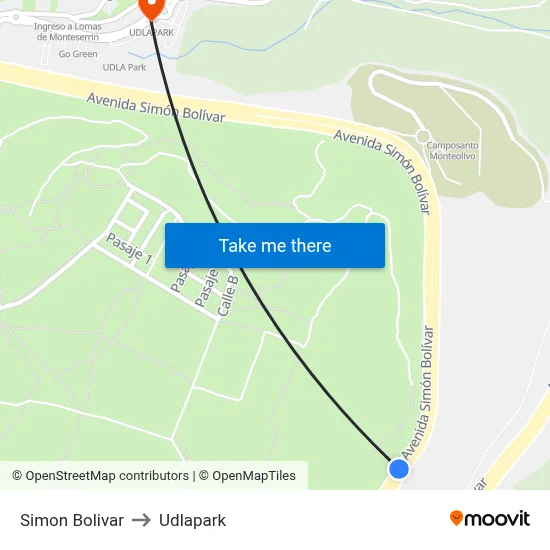 Simon Bolivar to Udlapark map