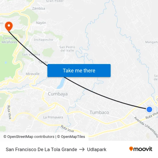 San Francisco De La Tola Grande to Udlapark map