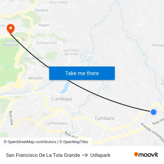 San Francisco De La Tola Grande to Udlapark map