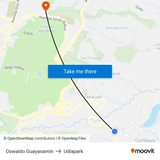 Oswaldo Guayasamin to Udlapark map