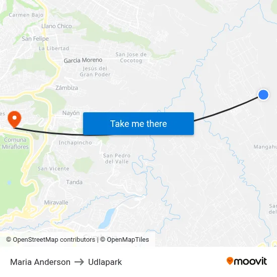 Maria Anderson to Udlapark map