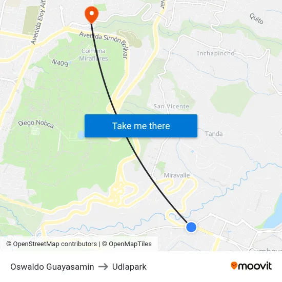 Oswaldo Guayasamin to Udlapark map