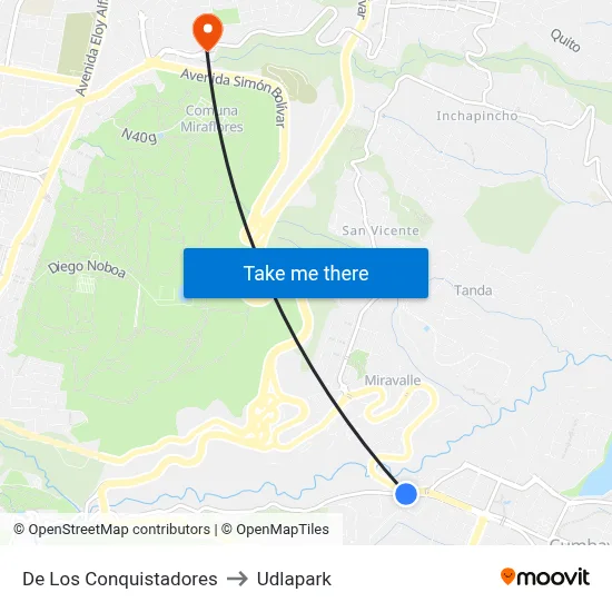 De Los Conquistadores to Udlapark map